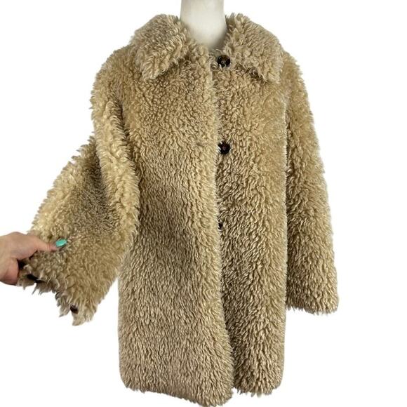 Zara Faux Fur Long Teddy Sherpa Jacket Coat Natural Beige Size Small 8490/241 - Picture 5 of 16